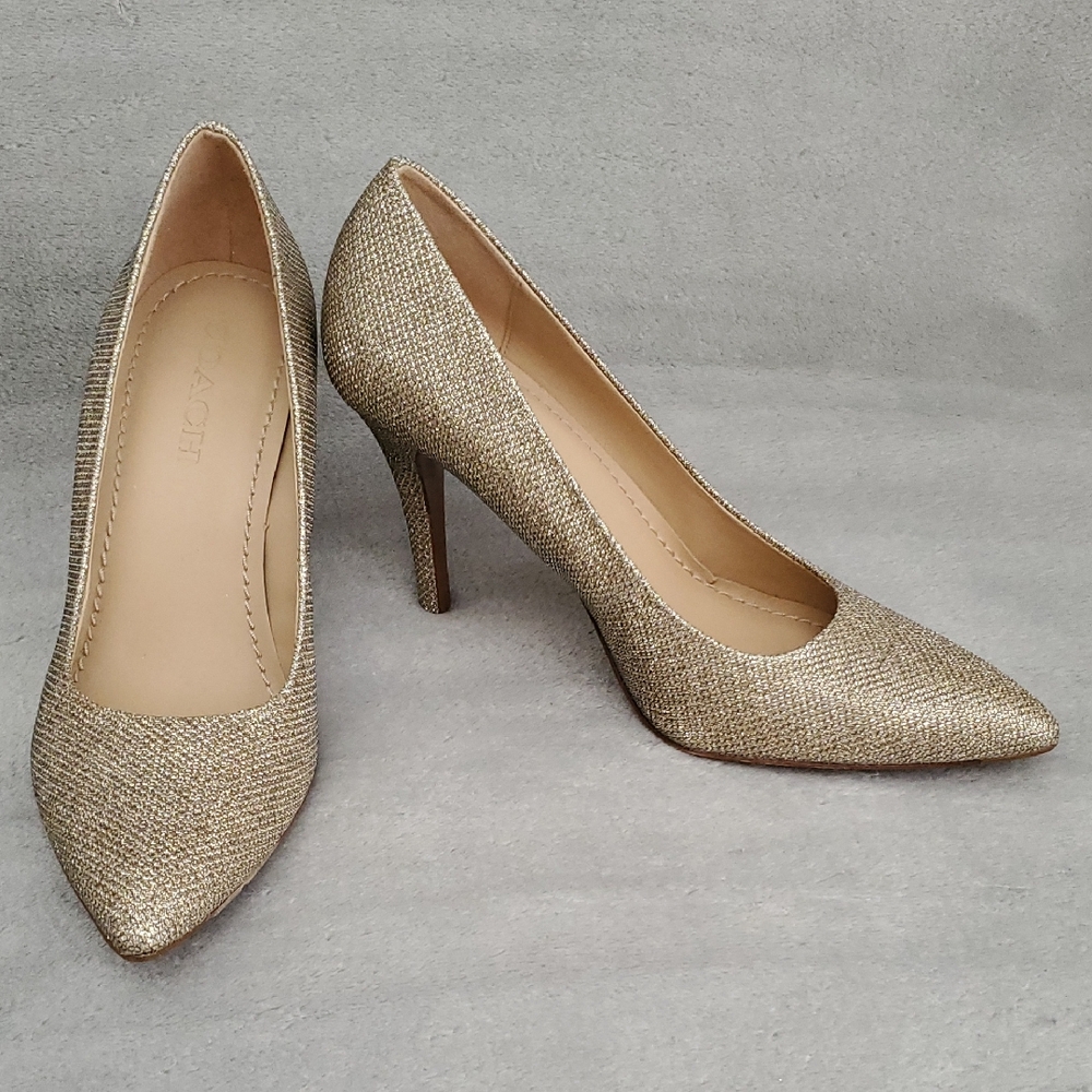 COACH Addie Gold Glitter Pointed Toe Pump Heels SIZE: 8.5B - Picture 12 of 12